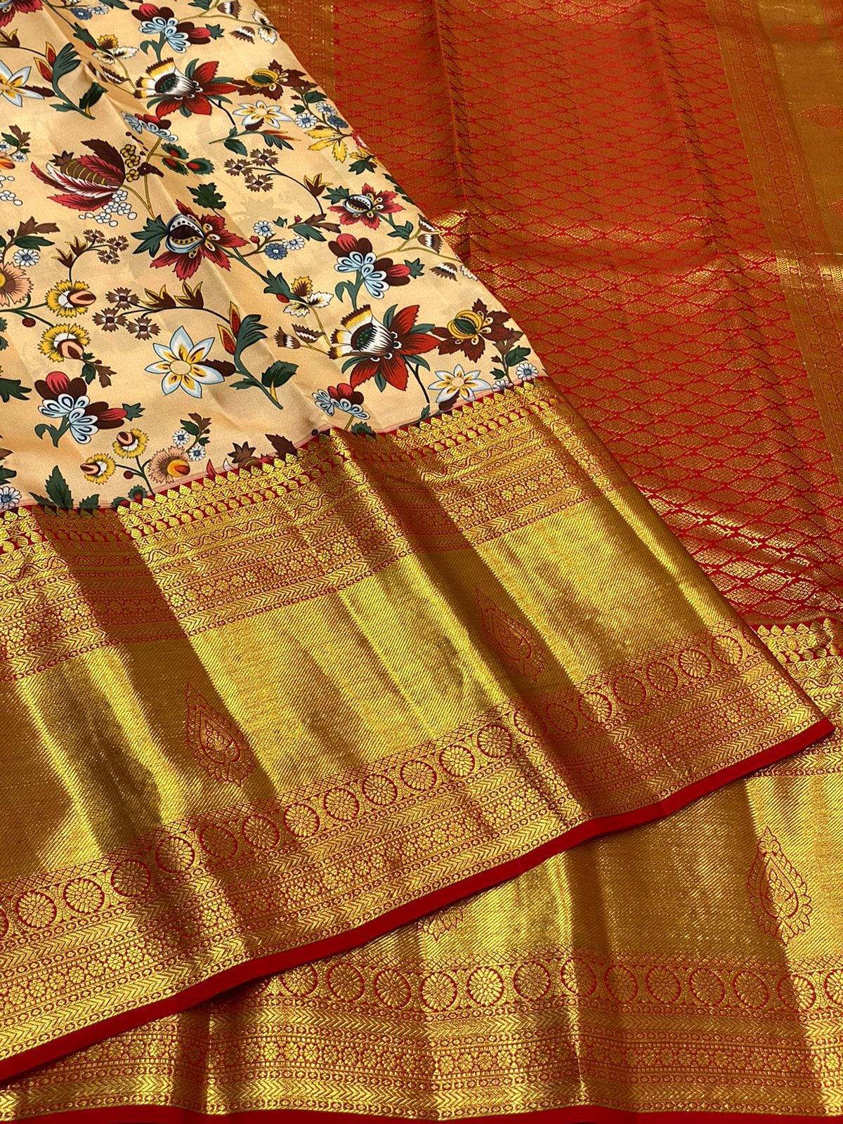 Kanchipuram Kalamkari Digital Print Pure Silk Saree