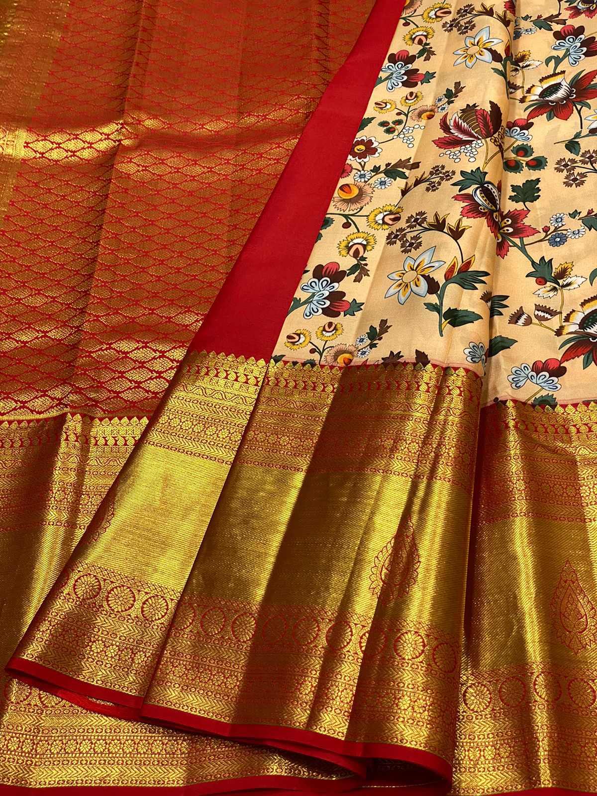 Kanchipuram Kalamkari Digital Print Pure Silk Saree