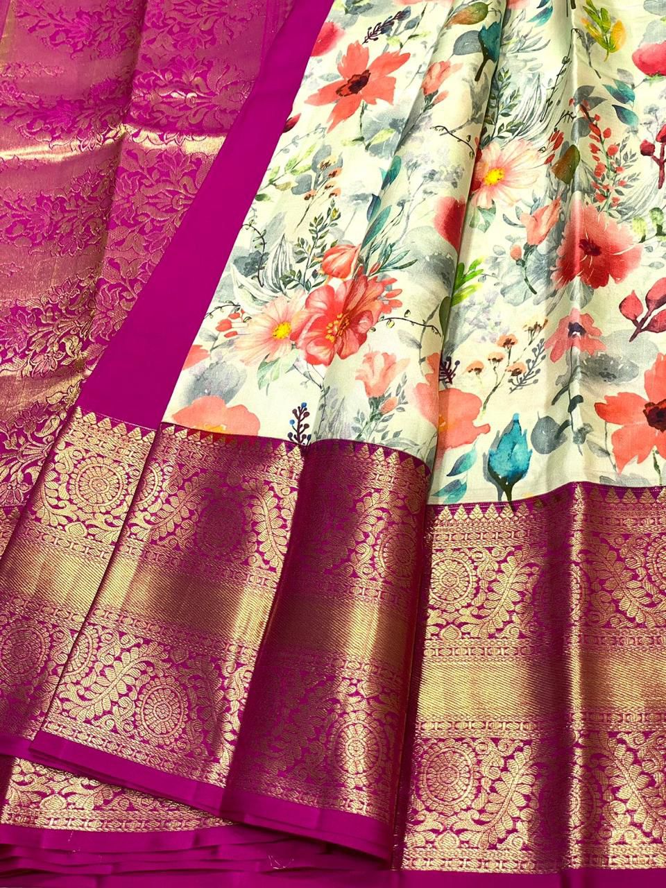 Kanchipuram Kalamkari Digital Print Pure Silk Saree