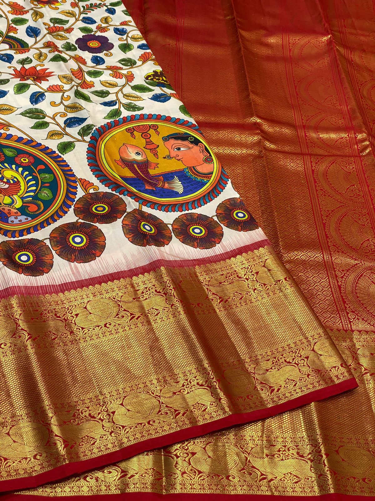 Kanchipuram Kalamkari Digital Print Pure Silk Saree