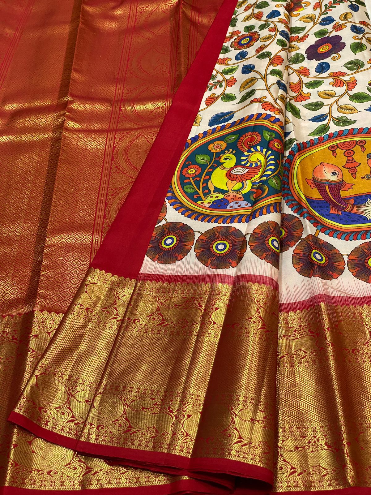 Kanchipuram Kalamkari Digital Print Pure Silk Saree