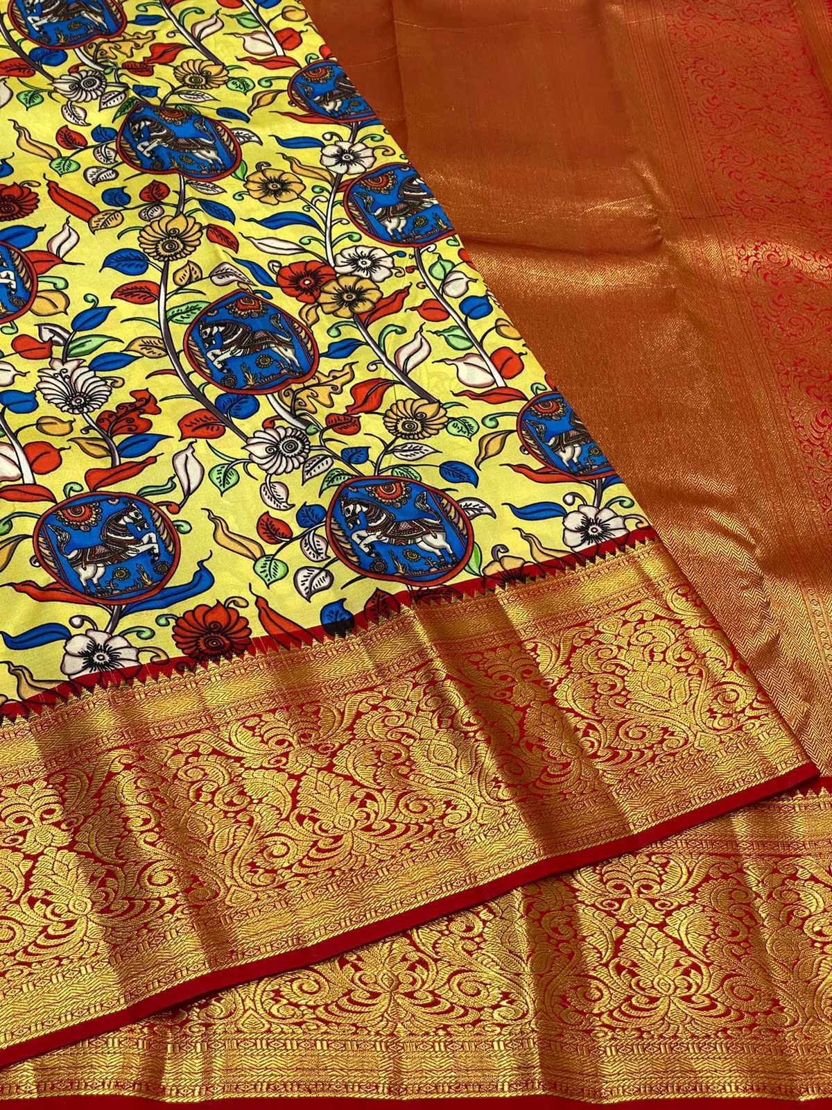 Kanchipuram Kalamkari Digital Print Pure Silk Saree