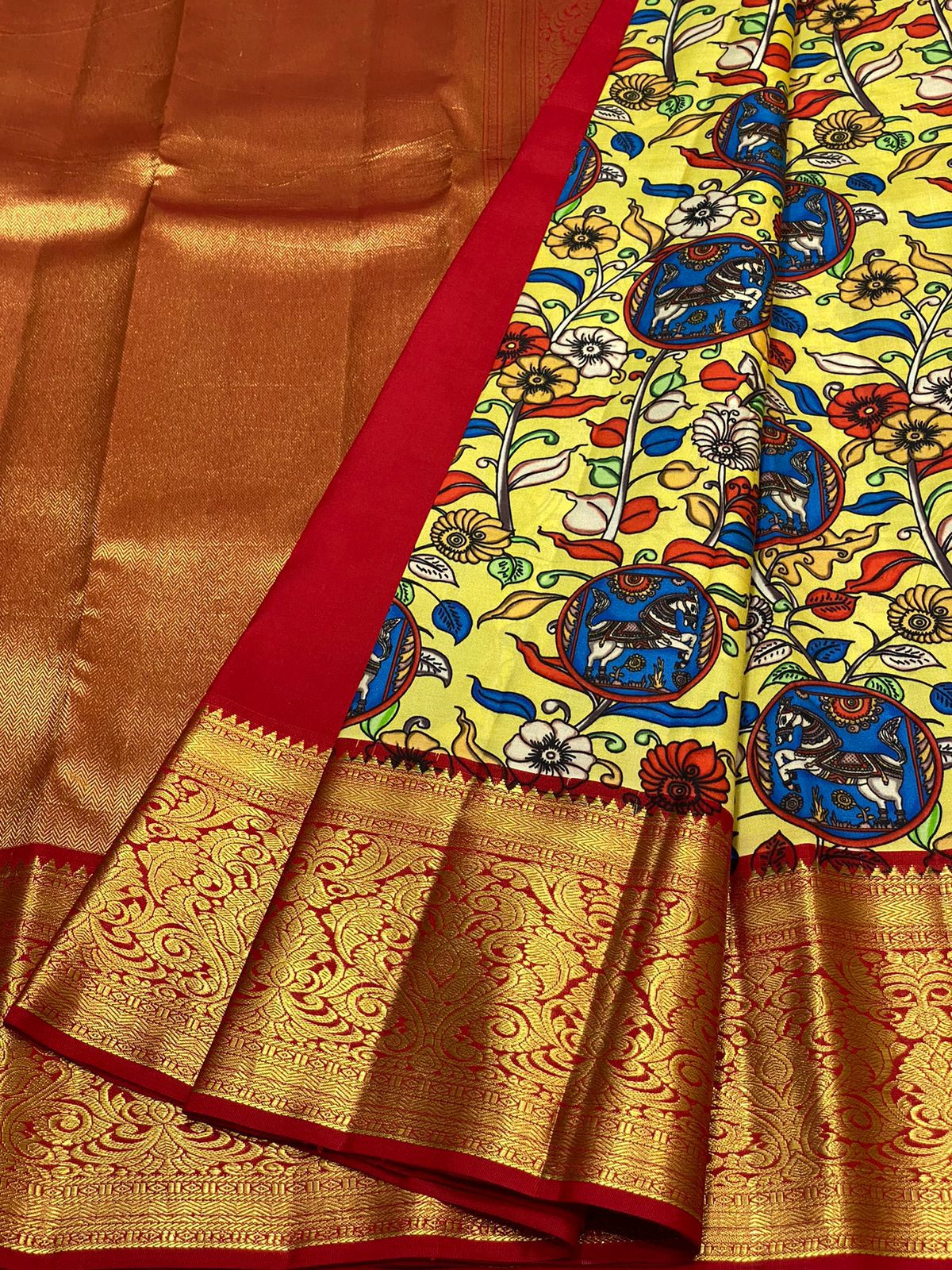 Kanchipuram Kalamkari Digital Print Pure Silk Saree