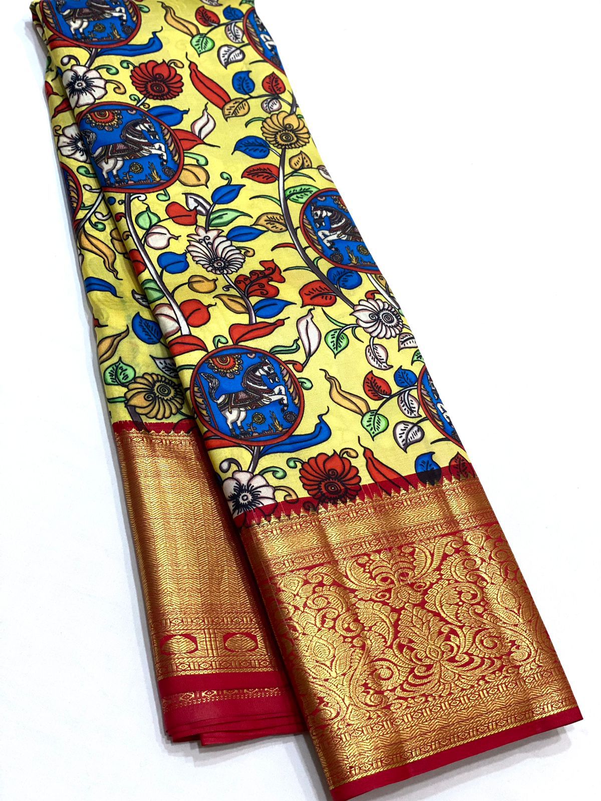 Kanchipuram Kalamkari Digital Print Pure Silk Saree