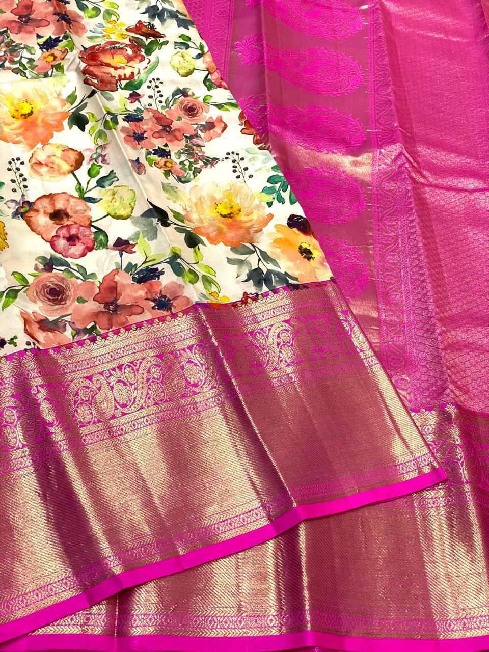 Kanchipuram Kalamkari Digital Print Pure Silk Saree