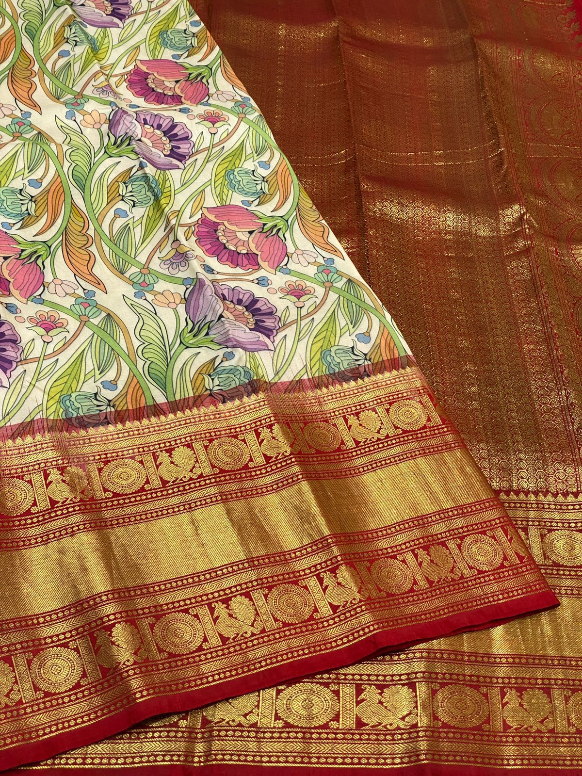 Kanchipuram Kalamkari Digital Print Pure Silk Saree