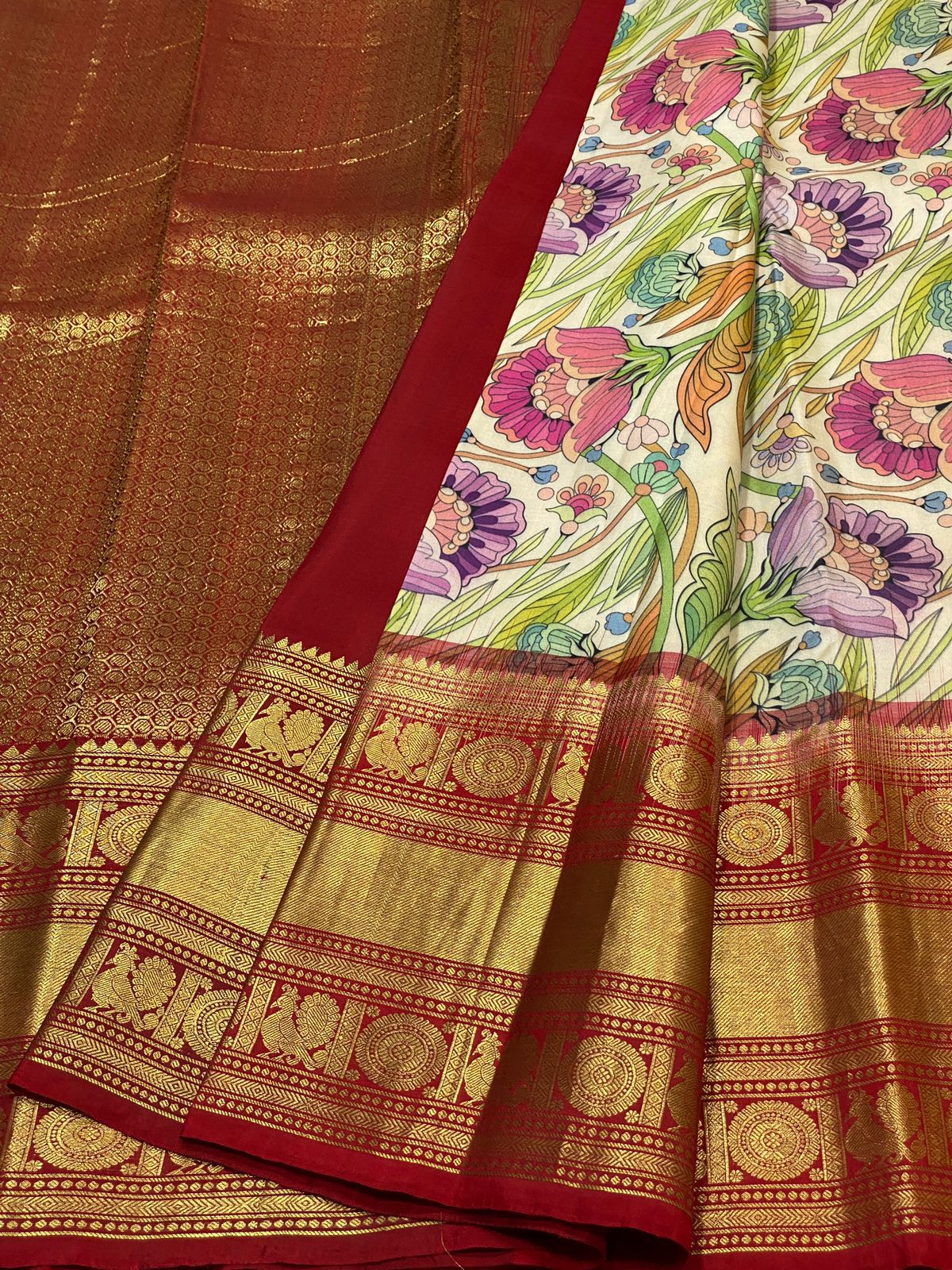 Kanchipuram Kalamkari Digital Print Pure Silk Saree