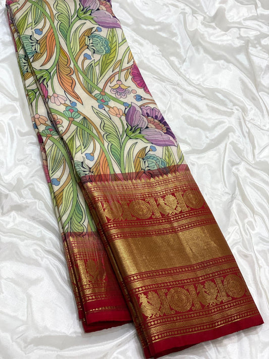 Kanchipuram Kalamkari Digital Print Pure Silk Saree