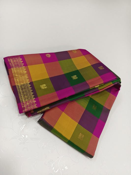 Kanchipuram Pure Silk Checks Design Saree